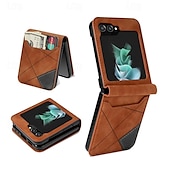 cheap Samsung Cases-Phone Case For Samsung Galaxy Z Flip 7 Z Flip 6 Z Flip 5 Z Flip 4 Z Flip 3 Flip Cover Card Slot Shockproof Retro Geometric Pattern PC PU Leather