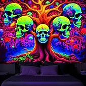 お買い得  ハロウィン壁タペストリー-ブラックライトタペストリー 紫外線反応性 暗闇で光る 頭蓋骨の木 トリッピーな山 霧の掛かるタペストリー 壁アート リビングルーム 寝室用