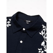 billiga Herrarnas Elitskjortor-Herr Linneskjorta Linneskjorta i bomull Blommig Utomhus Casual Marinblå Långärmad Nedvikt Vår &amp; Höst Kläder Knappar