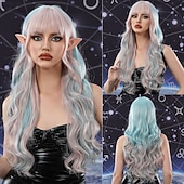 olcso Party Parókák-Szintetikus Paróka Göndör Mély Göndör Középső Rész Rétegezett Frizura Géppel Készült Paróka 26 Hüvelyk Rózsaszín  Lila Szintetikus Haj Nők Cosplay Parti Divat Természetes Fekete Halloween Parókák