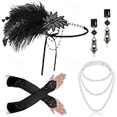 preiswerte Zubehör und mehr-Vintage 1920er Der große Gatsby Flapper-Stirnband Zubehörset Charleston Hochzeitsgast Feder Mode Kostüm Damen Maskerade Hochzeitsempfang Junggesellinnenabschiedsparty Festival Erwachsene Handschuhe