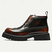 baratos Botas de couro premium-botas masculinas de combate brogue de couro premium – botins 100% couro bovino com cadarço e sola grossa para uso elegante e robusto