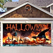 Halloween Door Decorations Halloween Garage Door Cover Pumpkins Jack O Lantern Outdoor Banner Ghost Bats Large Backdrop Decoration for Holiday Out door Decorations Door Home Wall Decorations 46