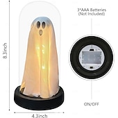 abordables Lumières d&#039;Halloween-Fantôme éclairé d&#039;Halloween dans une cloche en verre, fantôme mignon avec lumière pour la maison, la cuisine, la cheminée, la table, décoration de fête, décorations de vacances