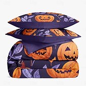 levne Sady přikrývek-halloween podzimní sada povlečení na přikrývku z dýně - obsahuje povlak na přikrývku a povlak na polštář - slavnostní a útulný design - měkká a pohodlná látka - ideální pro halloween a podzimní výzdobu domova