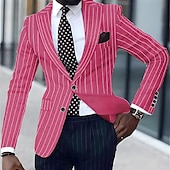 abordables Blazers Clásicos para Hombres-Hombre Graduación chaqueta Negocio Fiesta de Cóctel Fiesta de Boda Moda Casual Primavera &amp; Otoño Poliéster Rayas Botones Bolsillo Cómodo Botonadura Simple Chaqueta de sport Negro Blanco Amarillo Rosa