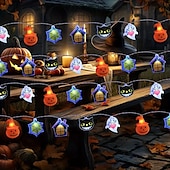 billige Halloween lys-1 stk halloween lysstreng 2m10leds skjelett gresskar hvit spøkelse edderkopp streng lys opplyste spøkelser vanntett utendørs hage terrasse krans lampe for halloween festival atmosfære lys fest dekorasjon