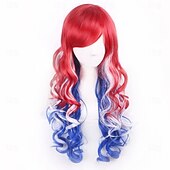 economico Parrucche di Carnevale-Parrucche Lunghe Aonde Arcobaleno per Donne Parrucca Halloween Cosplay Festa