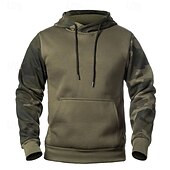 abordables sudaderas basicas hombre-Hombre Sudadera Negro Verde Ejército Caqui Con Capucha Bloque de color Color Camuflaje Retazos Bolsillo Deporte Diario Festivos Ropa de calle Básico Casual Primavera &amp; Otoño Ropa Sudaderas con capucha