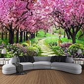 billige landskapsteppe-valentinsdag veggteppe kunst dekor teppe gardin piknik duk hengende hjem soverom stue sovesal dekorasjon natur landskap hage tre blomst blomst sti