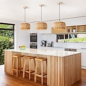 economico Luci Isola cucina-lampadario a sospensione a led in rattan lanterna design lampadario retrò lampadario da 30 cm l&#039;illuminazione a soffitto è applicabile a soggiorno camera da letto ristorante bar caffetteria ristorante