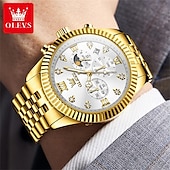 abordables Relojes de Cuarzo-Reloj de Cuarzo OLEVS para Hombre Reloj de Pulsera de Moda para Deportes al Aire Libre Fase Lunar Calendario Luminiscente Reloj de Acero Resistente al Agua