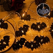 preiswerte Innen- &amp; Partylighting-1,5 m - 10 LEDs Halloween Fledermaus Krähe Geister Lichterkette LED Eisenförmiges Licht Nachtlicht Beleuchtete Geister Festival Party Dekoration Licht Garten Hof Atmosphäre Licht Batterien betrieben 1
