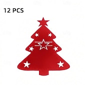 abordables Figurines de collection-Porte-couteau et fourchette de noël en feutre, 12 pièces, sac à couverts de poche en forme d&#039;arbre de noël en forme d&#039;étoile, organisateur de décoration de table pour fête du nouvel an