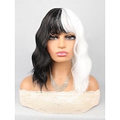economico Parrucche da festa-Parrucca Sintetica Ricci Bouncy con Frangia 14 pollici Nera/Oro Parrucca Sintetica per Donne Parrucche Multi-Colore di Halloween