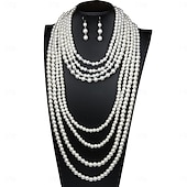voordelige Sieradensets-Bruidssieradensets 1 set Parel 1 Ketting Oorbellen Dames Elegant Stijlvol Schattig Meerlaags Kostbaar Rond Sieraden set Voor Bruiloft Feest