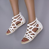 cheap Vacation Sandals-Women&#039;s Gladiator Style Flat Sandals - Strappy Open-Toe Summer Shoes in Denim Blue