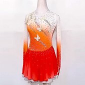 voordelige Schaatsjurken-Kunstschaatsjurk Dames Voor meisjes Schaatsen Jurken Rood Lapwerk Duimopening Netstof Hoge Elasticiteit Opleiding Wedstrijd Kunstschaatskleding Klassiek Lange mouw Schaatsen Kunstschaatsen