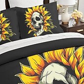 baratos Quarto de Halloween-Conjunto de capa de edredom com caveira floral de Halloween – inclui capa de edredom e fronhas – design assustador e festivo – tecido macio e confortável – perfeito para decoração de casa de Halloween