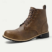 tanie Buty robocze-Męskie brązowe buty bojowe w stylu vintage ze sznurowanym wzorem - trwałe i stylowe obuwie do noszenia na co dzień i na zewnątrz