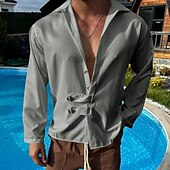 preiswerte Herrenhemd zum Knöpfen-Herren Hemd Sommerhemd Freizeithemd Strandhemd Schwarz Weiß Armeegrün Grau Leicht Blau Langarm Einfach Revers Urlaub Hawaiianisch Button-Down Bekleidung Polyester Mode Lässig Bequem