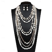 cheap Jewelry Sets-Bridal Jewelry Sets 1 set Pearl 1 Necklace Earrings Women&#039;s Elegant Vintage Cute Layered Precious Oval Jewelry Set For Wedding Party