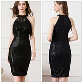 preiswerte 1920er Kleider-Goldene Zwanziger 1920er Knielang Kleid Flapper Kleid Outfits Ärmellos Der große Gatsby Charleston Hochzeitsgast Pailletten Quastenfransen Feder Neckholder Kostüm Damen Neujahr Maskerade