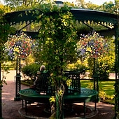 Недорогие Искусственные растения и цветы-уличное подвесное кашпо с искусственными цветами - устойчивая к ультрафиолету роза, эвкалиптовые растения, зелень из искусственного пластика, гипсофила для внутреннего сада, крыльца, оконного ящика,