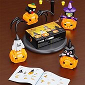 abordables Décorations d&#039;Halloween-Blocs de construction à petites particules pour Halloween, 445 pièces, puzzle, combinaison de citrouille, cadeau lumineux