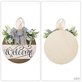 cheap Wreaths &amp; Garlands-1pc Crafting 12 Inches Welcome Sigh For Front Door Big Wooden Wreath Welcome Wreath Farmhouse Front Door Decoration Housewarming Gift for Home Outdoor Indoor