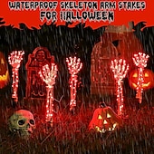 preiswerte Halloween im Freien-2 Stück Halloween-Skeletthand-Gartenlampe, Arme, Handpfähle, realistisch aussehende Halloween-Rasen-Gartendekor-Lichtrequisiten, LED-leuchtende Geisterhand in Totenkopfform, Plug-in-Lampe