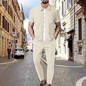 economico camicia da uomo con bottoni-Per uomo Camicia Completo di camicia Camicia estiva Camicia con bottoni Maglietta informale Camicia da spiaggia Nero Bianco Blu Kaki Grigio Manica corta Liscio Collo ripiegabile Hawaiano Per eventi 2