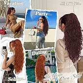 billige Hestehaler-rød hestehale extension - 26 tommer hestehale hair extensions med snøring for kvinner - lang krøllete bølgete syntetiske klips i falske hestehale frisyrer jenter daglig fest - kobberrød