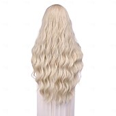 voordelige Feestpruiken-Synthetische Perucque Rechte Middeldeel Perucque Lange Rood Blauw Gember Ombre Groen Blonde Synthetische Haar Vrouwen Cosplay Zachte Feest Halloween Perucques