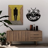 baratos Decoração de Parede-Relógio de parede com disco de vinil - decoração de parede de cervo - relógio silencioso - decoração de quarto retrô preto