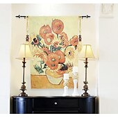 preiswerte Jacquardgewebte Wandteppiche-Jacquardgewebter Wandteppich, Gobelin, Aubusson-Wandkunst, großer Wandteppich, Reproduktion, Webstuhl, Baumwollgewebe, Sonnenblumen, belgischer Wandteppich (ohne Quasten und Stange)