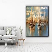 preiswerte Stillleben-Gemälde-Boot Sonnenuntergang abstrakte Gemälde handgefertigte Leinwand Kunst Boot Gemälde 100 % handgemachte strukturierte Meer Malerei Acryl abstrakte Ölgemälde Wand Dekor Gemälde für Wohnzimmer Büro