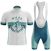 お買い得  男性用衣料品セット-男性用 ビブショーツ付きサイクリングジャージー パッド入りサイクリングショーツ グラフィック 半袖 バイク ジャージー パッド入りショーツ スーツウェア 3つのリアポケット付き マウンテンサイクリング ロードバイク モイスチャーコントロール 快適 高通気性 スポーツ ホワイト ネービーブルー ブルー 衣類