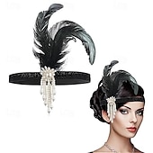 olcso Kiegészítők és még sok más-Szüret 1920-as évek A nagy Gatsby Flapper fejpánt Kiegészítő készlet Charleston Esküvői Vendég Toll Divat Női Álarcos mulatság Esküvői fogadás Lánybúcsú Fesztivál Felnőttek Fejpánt Minden évszak