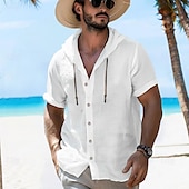 voordelige Vakantie-Voor heren Overhemd Zomer overhemd Strand hemd Overhemd met capuchon Effen Vakantie Curise Zwart Wit Groen Licht Blauw Korte mouw Capuchon Zomer Lente Kleding