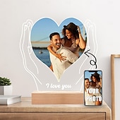 cheap Gifts-Personalized Light Up Photo Frame Wedding Couples Custom Heart Shaped USB Night Light for Wedding Valentines Anniversary Gift for Wife Husband or Lover