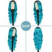 baratos Perucas de festa-Peruca Longa e Ondulada para Mulheres com Parte Central Curly Wavy Peruca Sintética de Fibra Resistente ao Calor Fantasia de Halloween