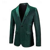 billige Blazere for menn-Herre Blazer Formell kveld Fritid / hverdag Søt Alle årstider 65%Cotton 35%Polyester Ensfarget / vanlig farge Paljetter Fritid Bryllup Enkeltkneppet Blazer Sølv Svart Rød Blå