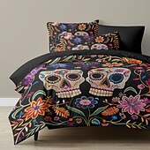 economico Set copripiumino-set copripiumino floreale per Halloween - include copripiumino e federe - design spettrale e festoso - tessuto morbido e confortevole - perfetto per decorare la casa a tema Halloween
