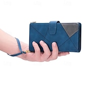 Недорогие Чехлы для Samsung-телефон Кейс для Назначение SSamsung Galaxy Z-сгиб 6 Z Fold 5 Z Fold 4 Z Fold 3 Кошелек для карт Магнитный Молния с ремешком на запястье Ретро Геометрический рисунок ПК Кожа PU