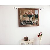 baratos Tapeçarias tecidas em jacquard-tapeçaria tecida jacquard gobelin aubusson arte de parede pendurada grande tapeçaria reprodução tear tecido de algodão tulipas em um vaso tapeçaria belga (sem borlas e haste)