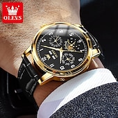 cheap Mechanical Watches-OLEVS Men Mechanical Watch Fashion Business Wristwatch Automatic Self-winding Moon phase Luminous Perpetual Calendar Leather Watch