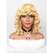 abordables Perruques Synthétiques Sans Bonnet-Perruque Synthétique Bouclé profond Coupe Droite Perruque 14 pouces Or clair Cheveux Synthétiques Femme Blond