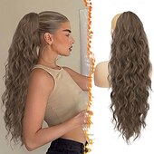 billige Hestehaler-rød hestehale extension - 26 tommer hestehale hair extensions med snøring for kvinner - lang krøllete bølgete syntetiske klips i falske hestehale frisyrer jenter daglig fest - kobberrød