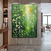 preiswerte Blumen-/Botanische Gemälde-handgemachtes Original Ölgemälde „Grüner Wald“ auf Leinwand, abstrakter Baum, Landschaftsgestaltung, Wanddekoration, Wohnzimmer, Wohndekor mit Keilrahmen/ohne Innenrahmen
